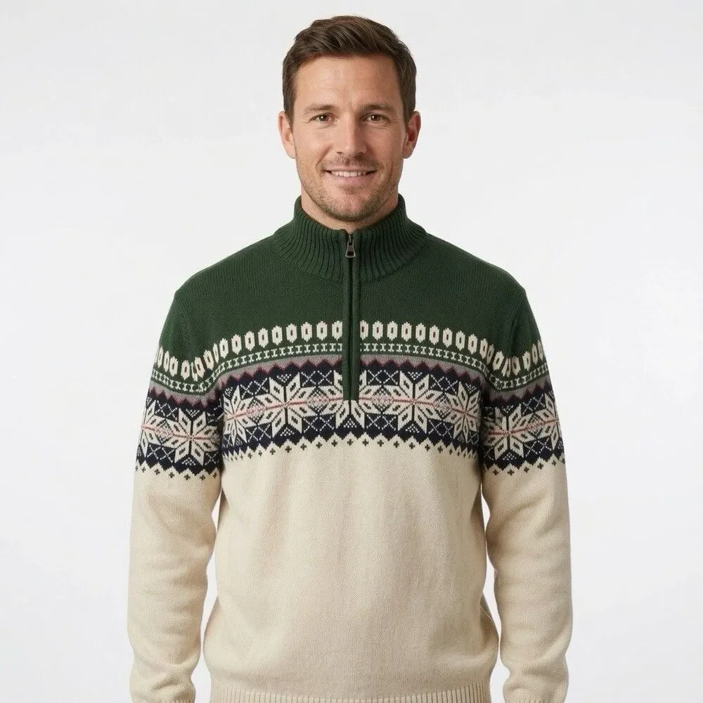 Weatherproof Vintage The Holiday Sweater Mens XL Cotton Nordic 1/4 Zip Pullover